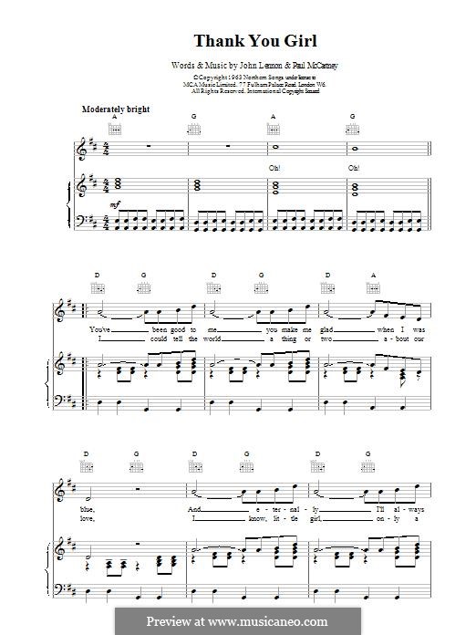 Thank You Girl (The Beatles): Para vocais e piano (ou Guitarra) by John Lennon, Paul McCartney