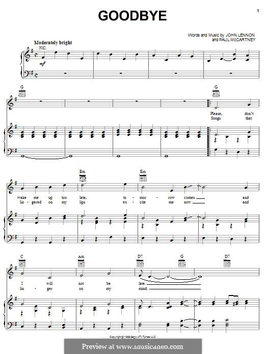 Goodbye (The Beatles): Para vocais e piano (ou Guitarra) by John Lennon