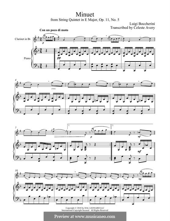Minuet (Instrumental version): para clarinete e piano by Luigi Boccherini
