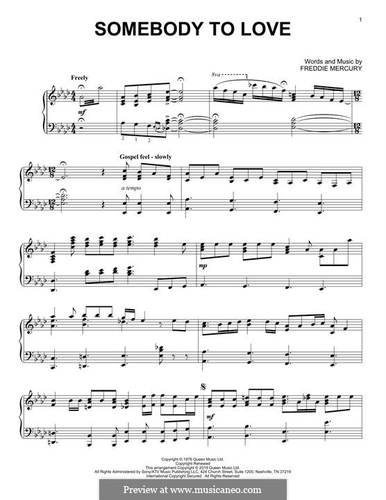 Somebody to Love (Queen): Para Piano by Freddie Mercury