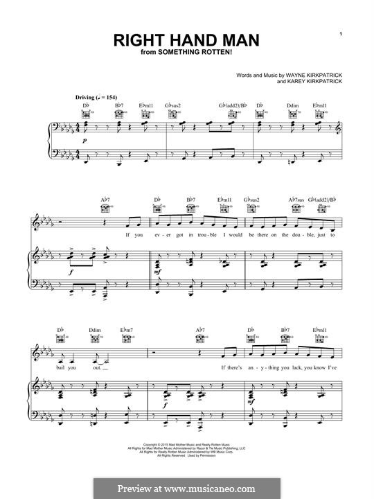 Right Hand Man: Para vocais e piano (ou Guitarra) by Wayne Kirkpatrick, Karey Kirkpatrick