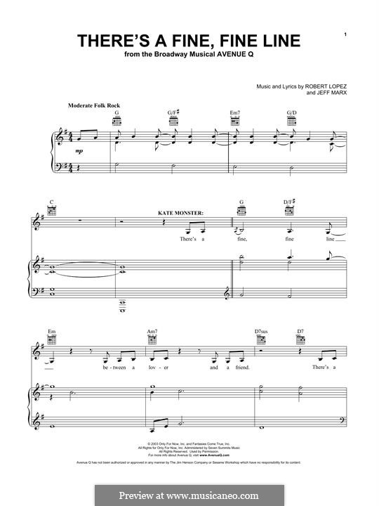 There's a Fine, Fine Line (Avenue Q): Para vocais e piano (ou Guitarra) by Jeff Marx, Robert Lopez