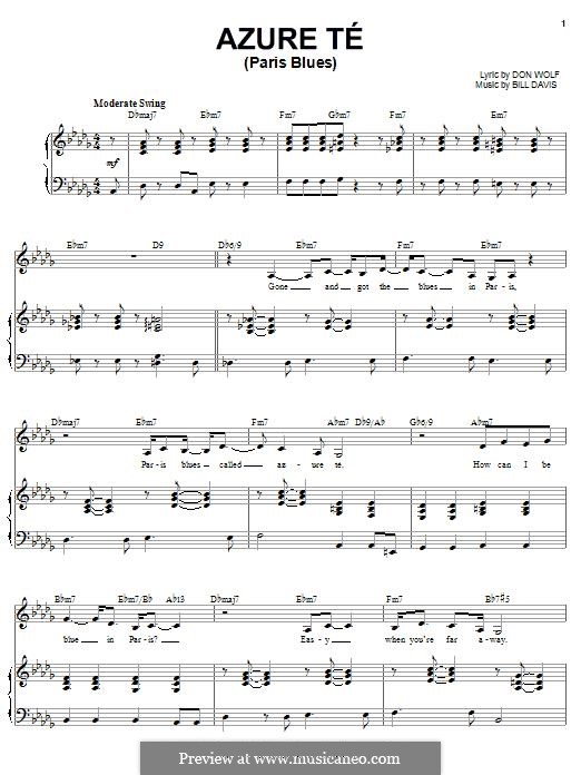 Azure-Te (Paris Blues): Para vocais e piano (ou Guitarra) by Billy Davis