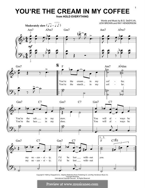 You're the Cream in My Coffee: Para Piano by Buddy Gard DeSylva, Ray Henderson, Lew Brown