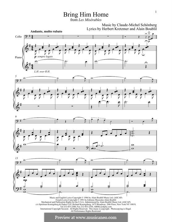 Bring Him Home: para Violoncelo e piano by Claude-Michel Schönberg