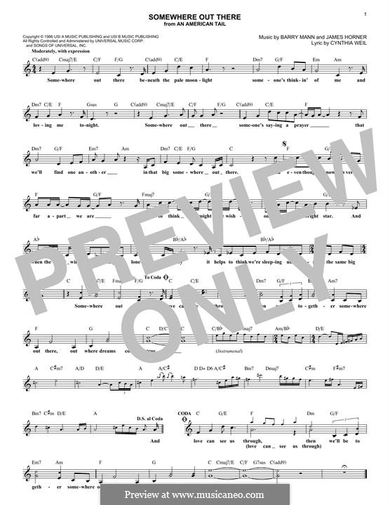 Somewhere Out There (from An American Tail): melodia by Barry Mann, Cynthia Weil, James Horner