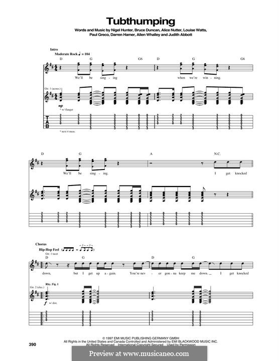 Tubthumping (Chumbawamba): Para guitarra com guia by Alice Nutter, Bruce Duncan, Nigel Hunter