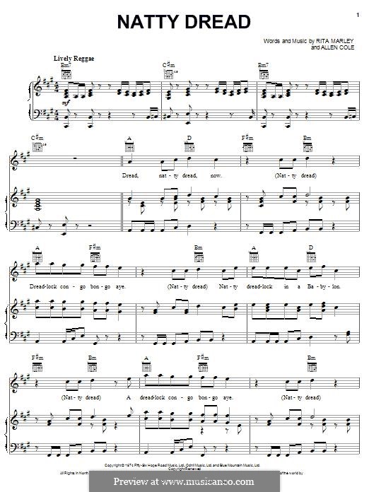 Natty Dread (Bob Marley): Para vocais e piano (ou Guitarra) by Allen Cole, Rita Marley