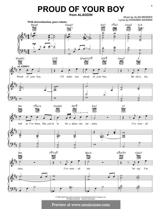 Proud of Your Boy (from Aladdin): Para vocais e piano (ou Guitarra) by Alan Menken