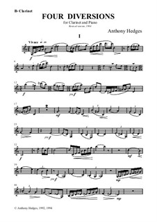 Four Diversions for Clarinet and Piano, Op.119: Parte de solo by Anthony Hedges