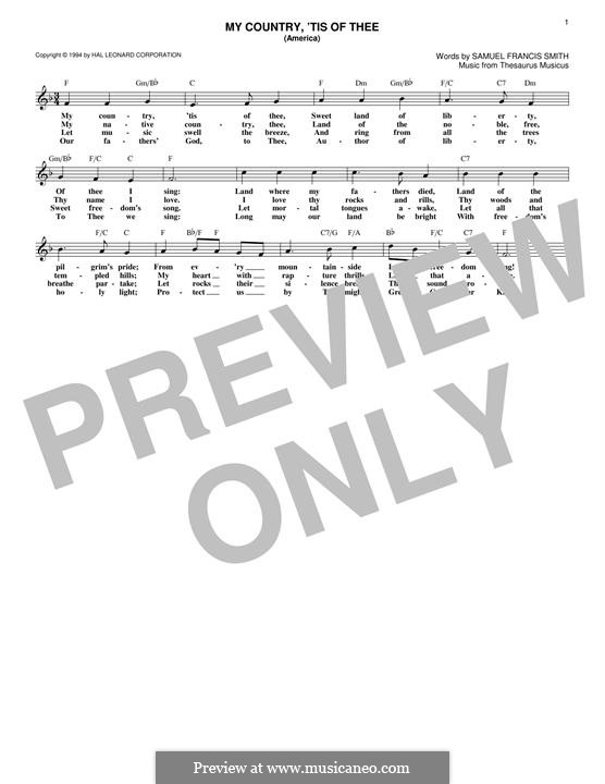 My Country, 'Tis Of Thee (America): melodia by folklore