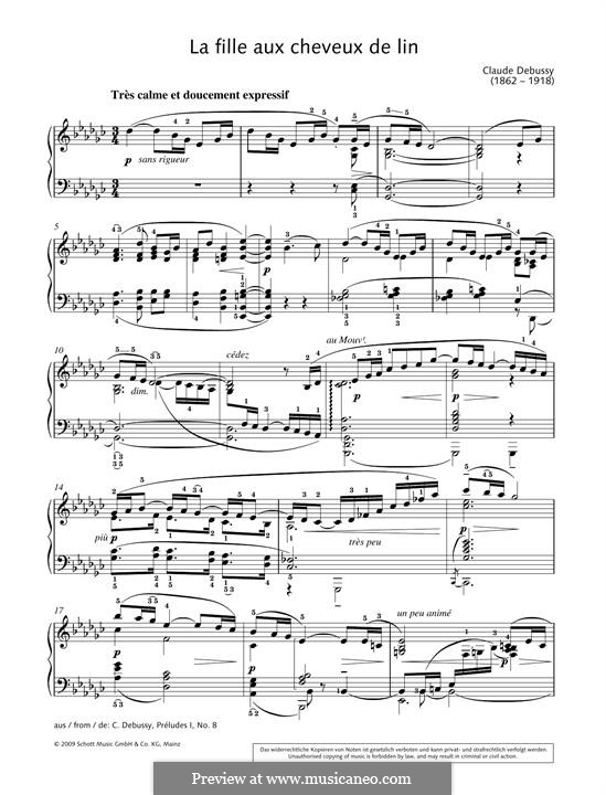 No.8 La fille aux cheveux de lin: Para Piano by Claude Debussy