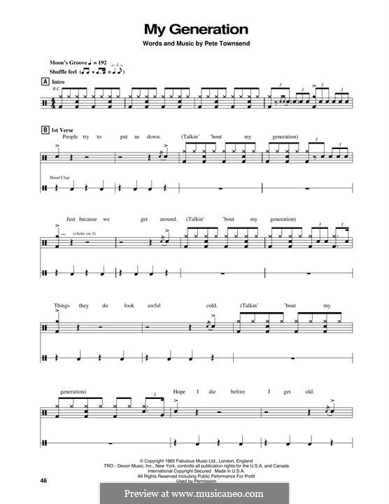 My Generation (The Who): Drum set by Peter Townshend
