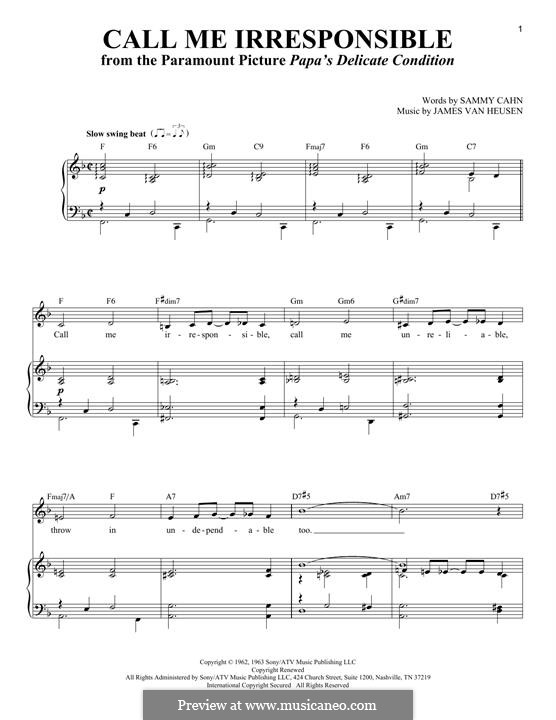 Call Me Irresponsible (Frank Sinatra): Para vocais e piano by Jimmy Van Heusen