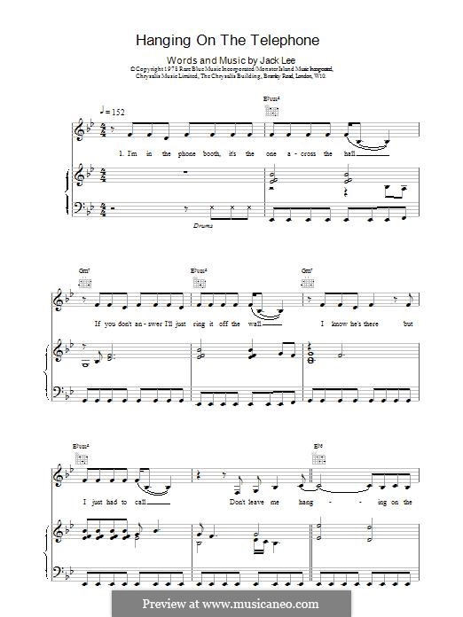 Hanging on the Telephone (Blondie): Para vocais e piano (ou Guitarra) by Jack Lee