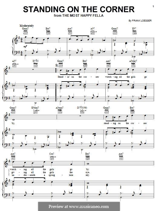 Standing on the Corner (The Four Lads): Para vocais e piano (ou Guitarra) by Frank Loesser