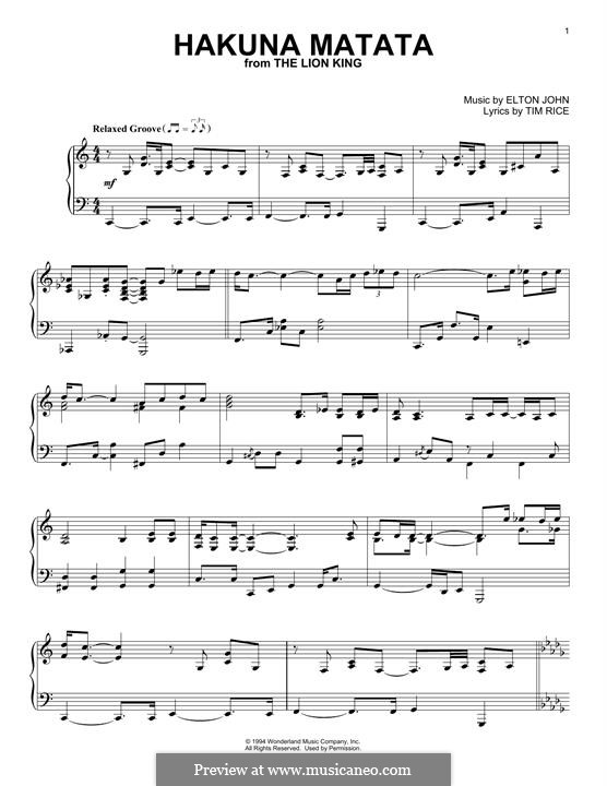 Hakuna Matata (from The Lion King): Para Piano by Elton John