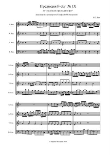Little Preludes and Fugues: Prelúdio em Fá Major, for quartet, BWV 556 by Johann Sebastian Bach