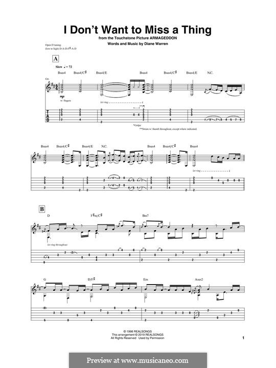 I Don't Want To Miss a Thing (Aerosmith): Para Guitarra by Diane Warren