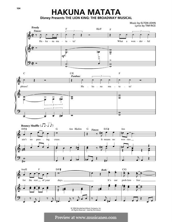 Hakuna Matata (from The Lion King): Para vocais e piano by Elton John