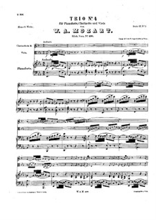 Trio for Clarinet, Viola (or Violin) and Piano in E Flat Major 'Kegelstatt', K.498: Full score by Wolfgang Amadeus Mozart