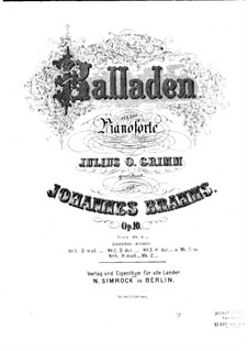 Four Ballades, Op.10: Complete set by Johannes Brahms