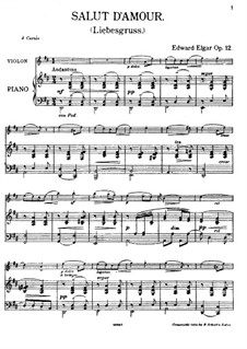 Salut d'amour (Love's Greeting), Op.12: For violin and piano by Edward Elgar