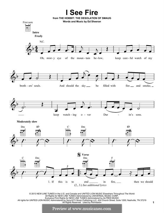 I See Fire (from The Hobbit): para ukulele by Ed Sheeran