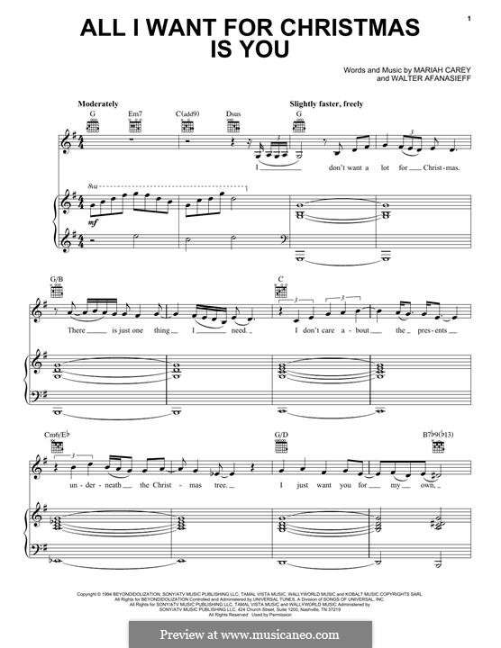 Vocal version: Para vocais e piano (ou Guitarra) by Mariah Carey, Walter Afanasieff