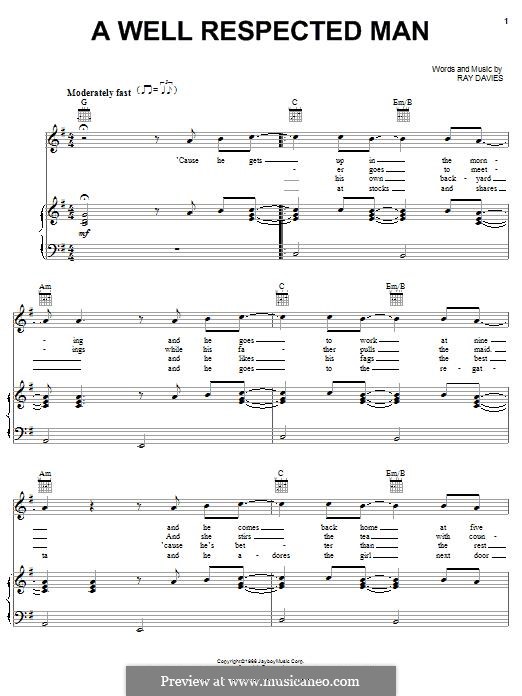 A Well Respected Man (The Kinks): Para vocais e piano (ou Guitarra) by Ray Davies