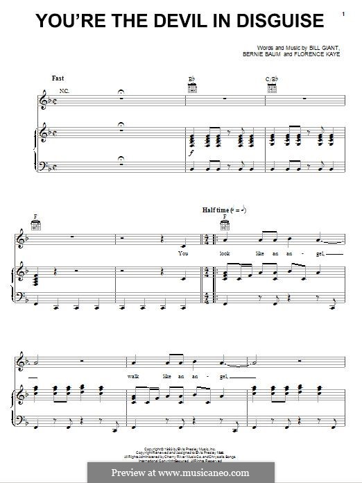 You're the Devil in Disguise (Elvis Presley): Para vocais e piano (ou Guitarra) by Bernie Baum, Bill Giant, Florence Kaye