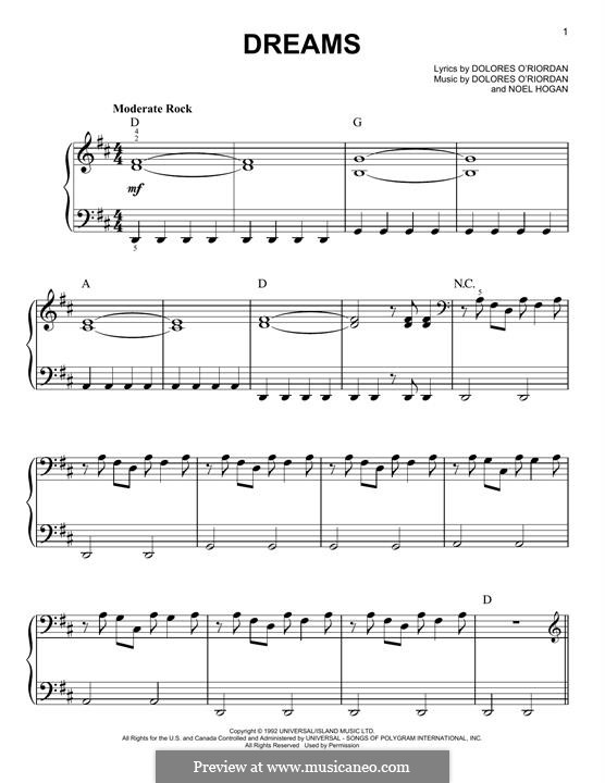 Dreams (The Cranberries): Para Piano by Dolores O'Riordan, Noel Hogan