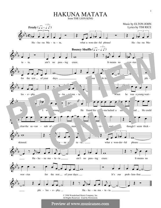 Hakuna Matata (from The Lion King): melodia by Elton John