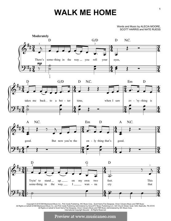 Walk Me Home (Pink): Para Piano by Alecia Moore, Nathaniel Ruess, Scott Harris