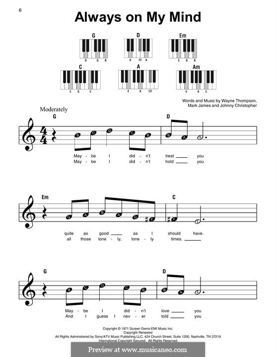 Always on My Mind: Para Piano by Johnny Christopher, Mark James, Wayne Carson Thompson
