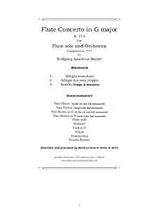 Concerto for Flute and Orchestra No.1 in G Major, K.313: Score and parts by Wolfgang Amadeus Mozart