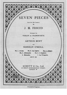 Suite No.1: Allegro, for violin and piano – violin part by Joseph-Hector Fiocco