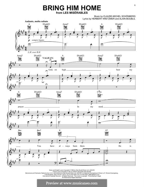 Bring Him Home: Para vocais e piano (ou Guitarra) by Claude-Michel Schönberg
