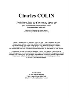 Solo de Concours No.3, Op.40: For soprano or tenor saxophone and piano by Charles Colin