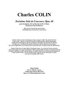 Solo de Concours No.3, Op.40: For alto or baritone saxophone and piano by Charles Colin