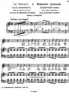 Songs and Romances (Book I), Nos.1-23: No.5 La sincere by Alexander Dargomyzhsky