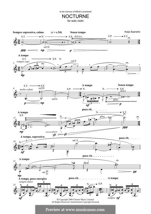 Nocturne for Solo Violin: para um único musico (Editado por H. Bulow) by Kaija Saariaho