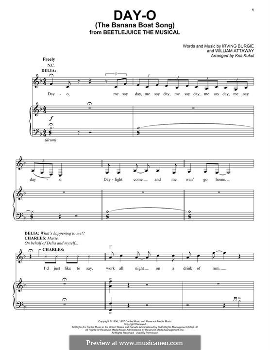 Day-O (The Banana Boat Song): Para vocais e piano by Irving Burgie, William Attaway