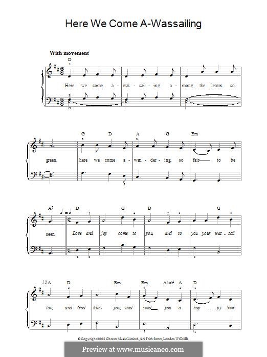 Here we Come a-Wassailing (Printable Scores): Para Piano by folklore