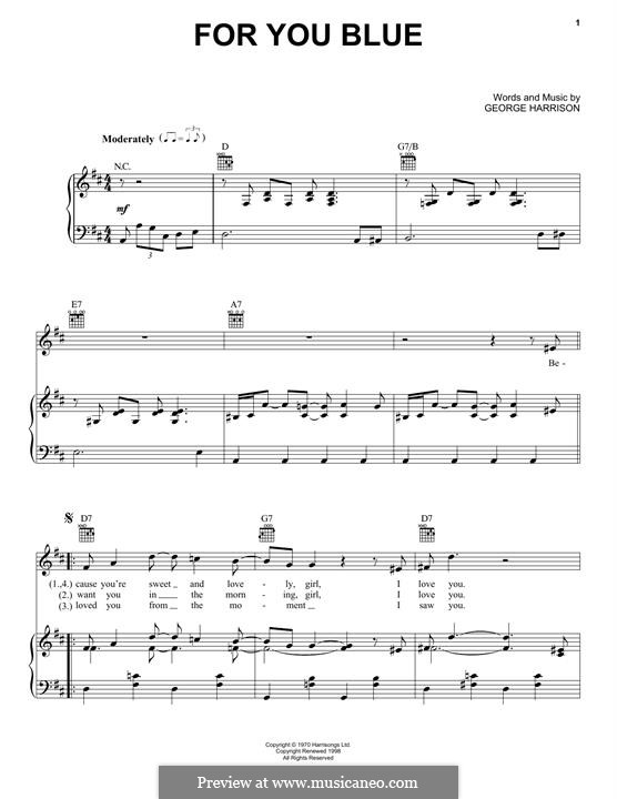 For You Blue (The Beatles): Para vocais e piano (ou Guitarra) by George Harrison