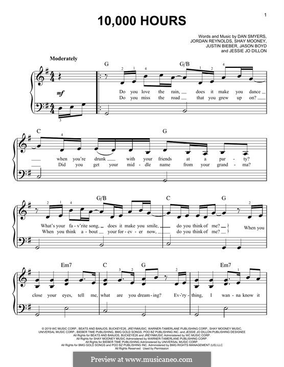 10,000 Hours (Dan + Shay & Justin Bieber): Para Piano by Jason Boyd, Justin Bieber, Shay Mooney, Dan Smyers, Jessie Dillon, Jordan Reynolds