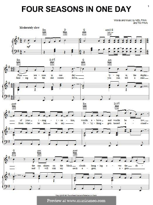 Four Seasons in One Day (Crowded House): Para vocais e piano (ou Guitarra) by Neil Finn, Tim Finn