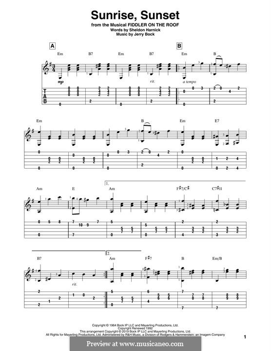 Sunrise, Sunset (from Fiddler on the Roof): Para Guitarra by Jerry Bock
