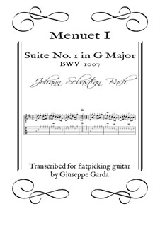 Suite for Cello No.1 in G Major, BWV 1007: Menuet I, for acoustic guitar (flatpicking) by Johann Sebastian Bach