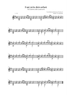 Il Est Ne Le Divin Enfant: For guitar or lute solo (G Major) by Unknown (works before 1850)
